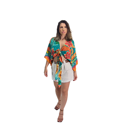 Blusa amarração floral Botânica Verde