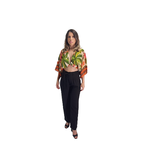 Blusa amarração floral Botânica Laranja