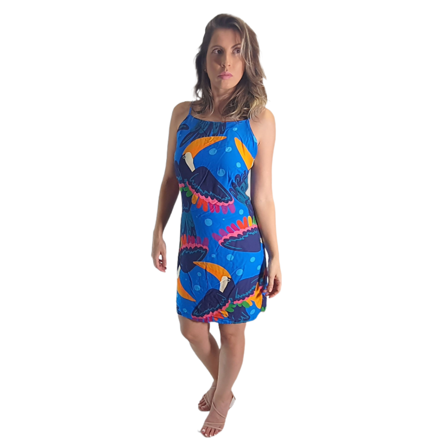 Vestido Floral curto Botânica- Azul