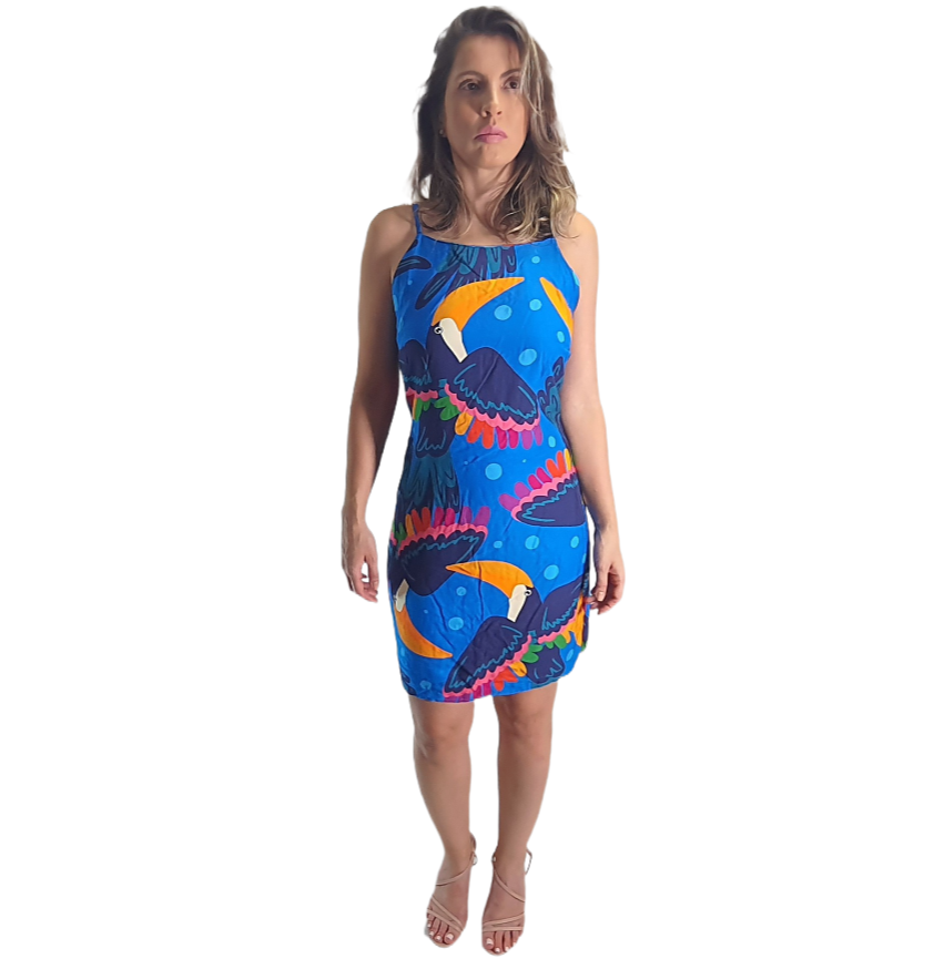 Vestido Floral curto Botânica- Azul