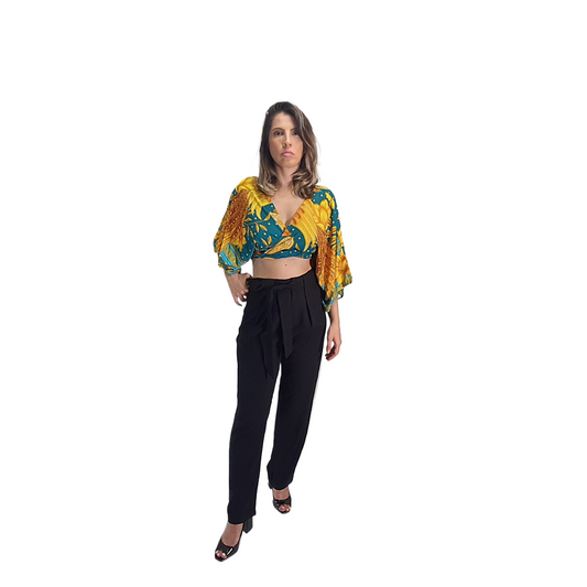 Blusa amarração floral Botânica Azul